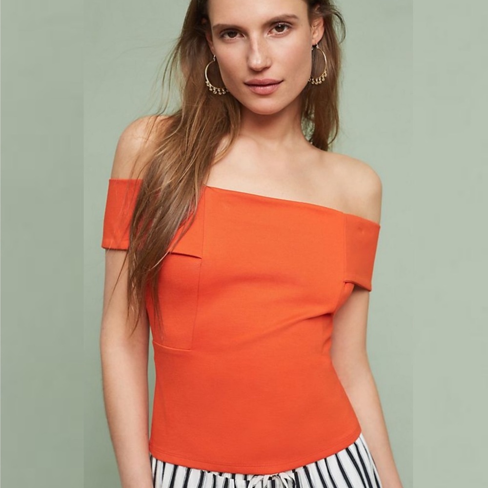 ANTHROPOLOGIE Ponte Off The Shoulder Top M Orange